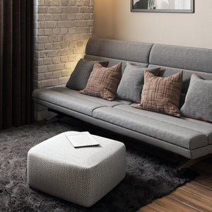 Patterned Grey Melange Square Accent Pouf with Polystyrene Fill - Grey