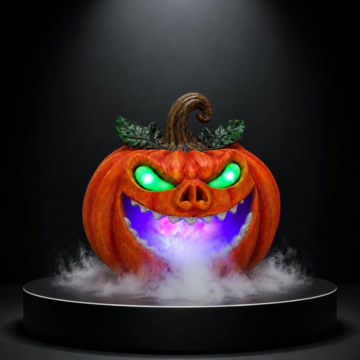 Halloween Pumpkin Monster Mist Sprayer, LED Light Up Fogger Figurine