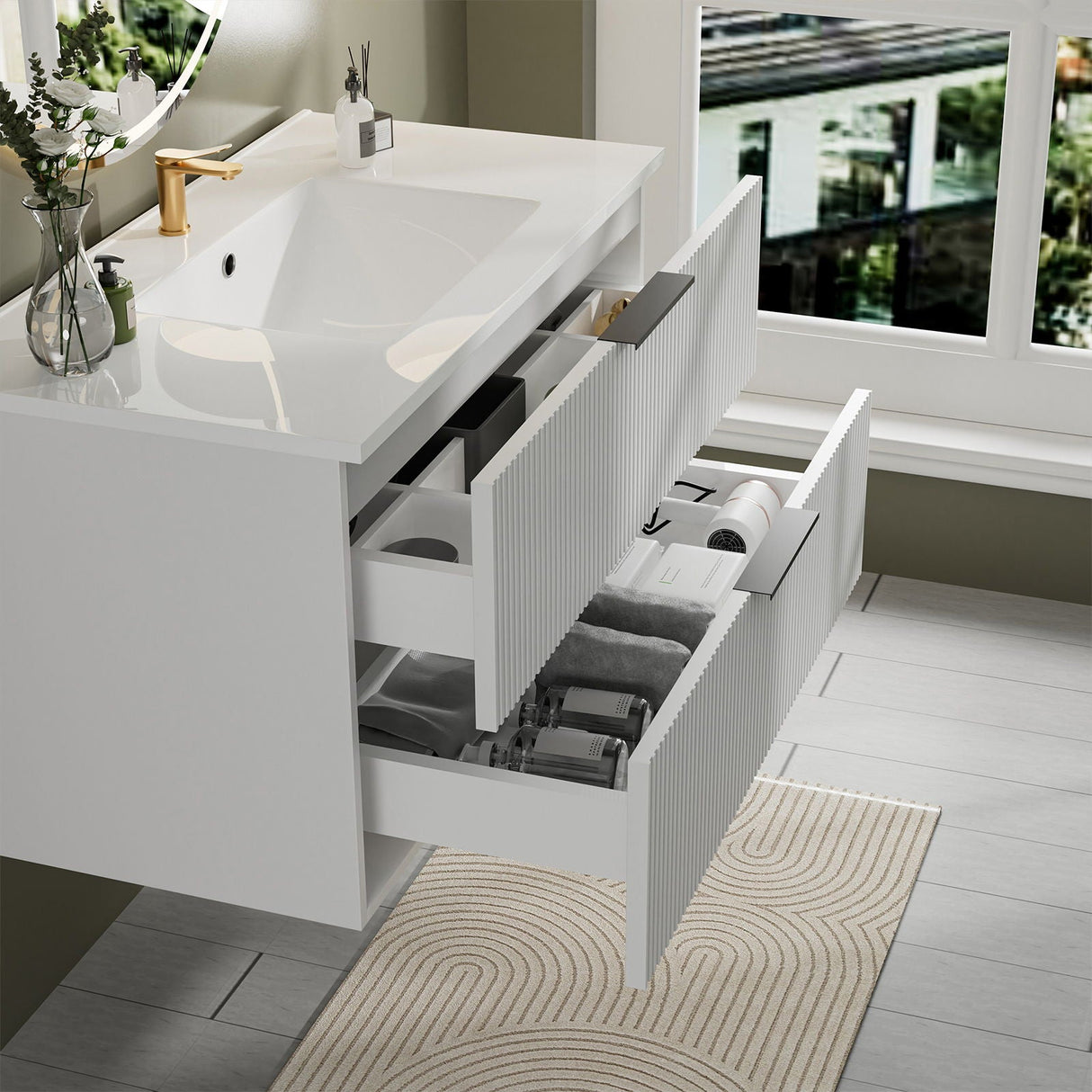 Modern Wall Mounted Floating Bathroom Vanity with Sink and Drawers