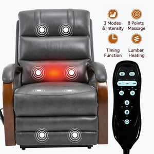 Power Dark Recliner Chair with Massage & Lift - Faux Leather