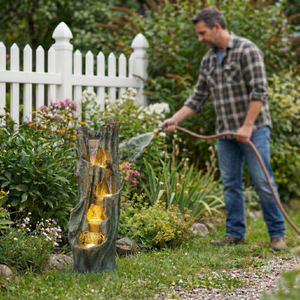 Waterfall Fountain for Outdoor Gardens with LED Lighting - Grey