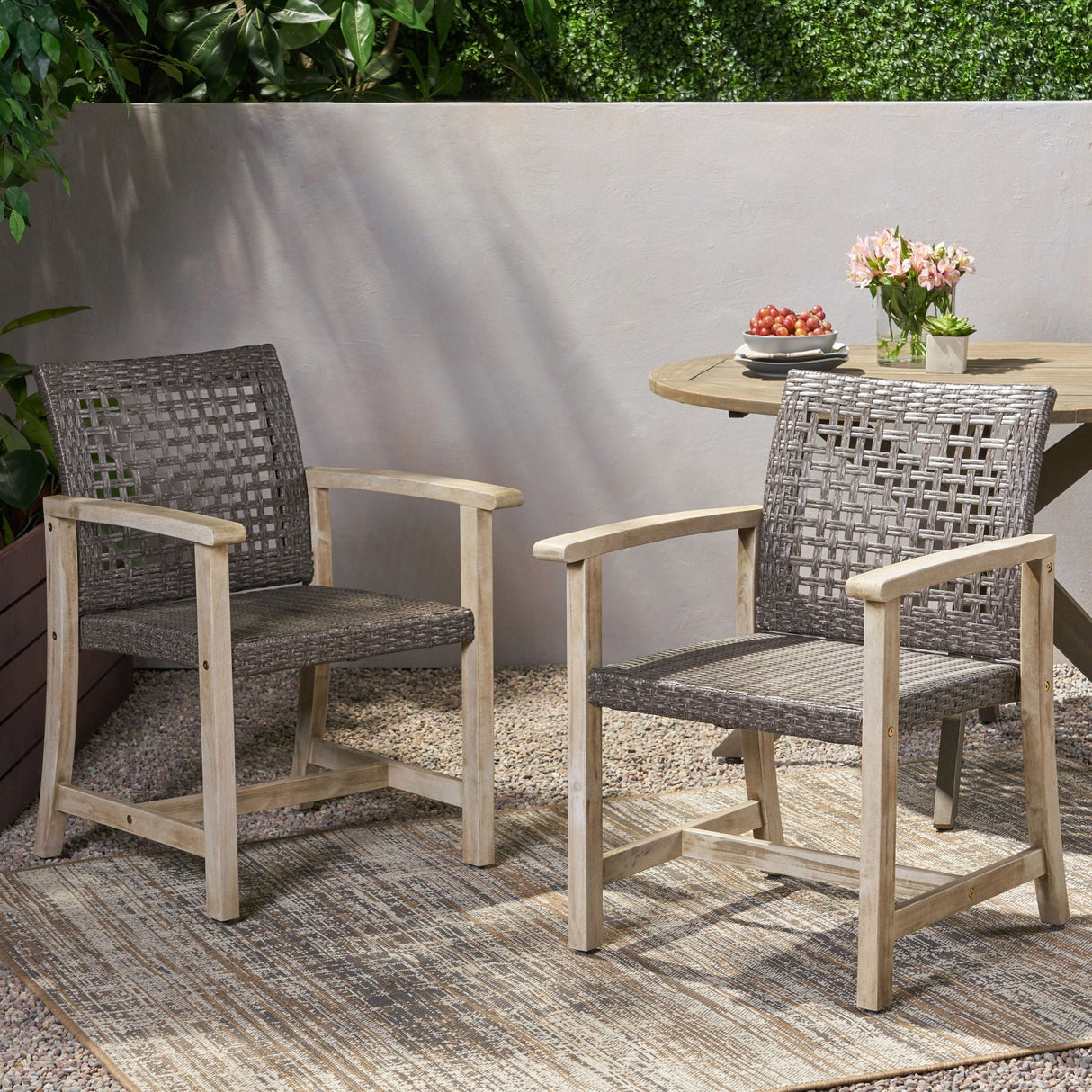 Outdoor Dining Chair Acacia Wood Frame (Set of 2)