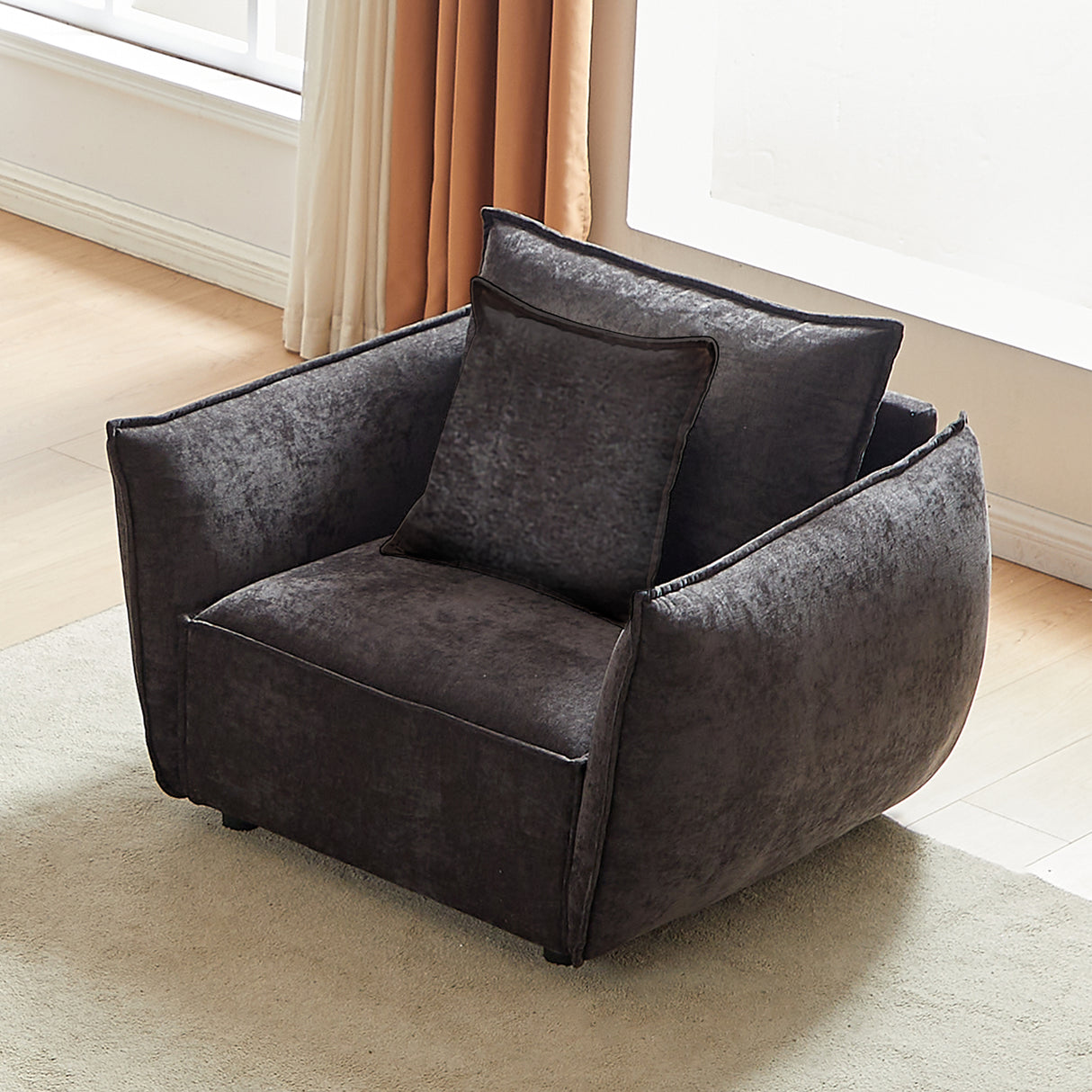 Fireside Artisan Black Chenille Chair with Soft Rolled Arms