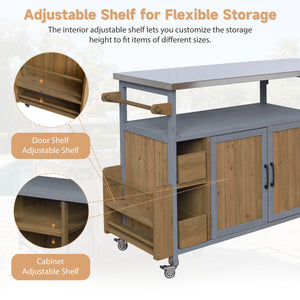 54.33" Farmhouse Rolling Outdoor Kitchen Cart