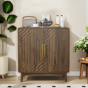 Sideboard Buffet Cabinet with Carved Doors and Adjustable Shelf - Dark Brown