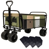 440lbs collapsible foldable wagon cart with strapping system ,beach wagon utility cart utility wagon grocery cart for camping shopping sports gardening fishing supports 3pcs plastic liner bag green