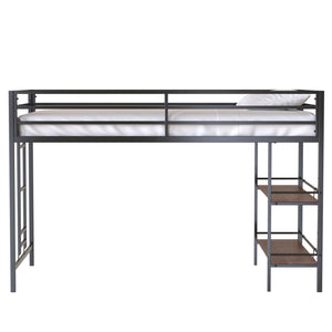 Adam - Twin Loft Bunk Bed With Cinnamon Wood Shelf - Black