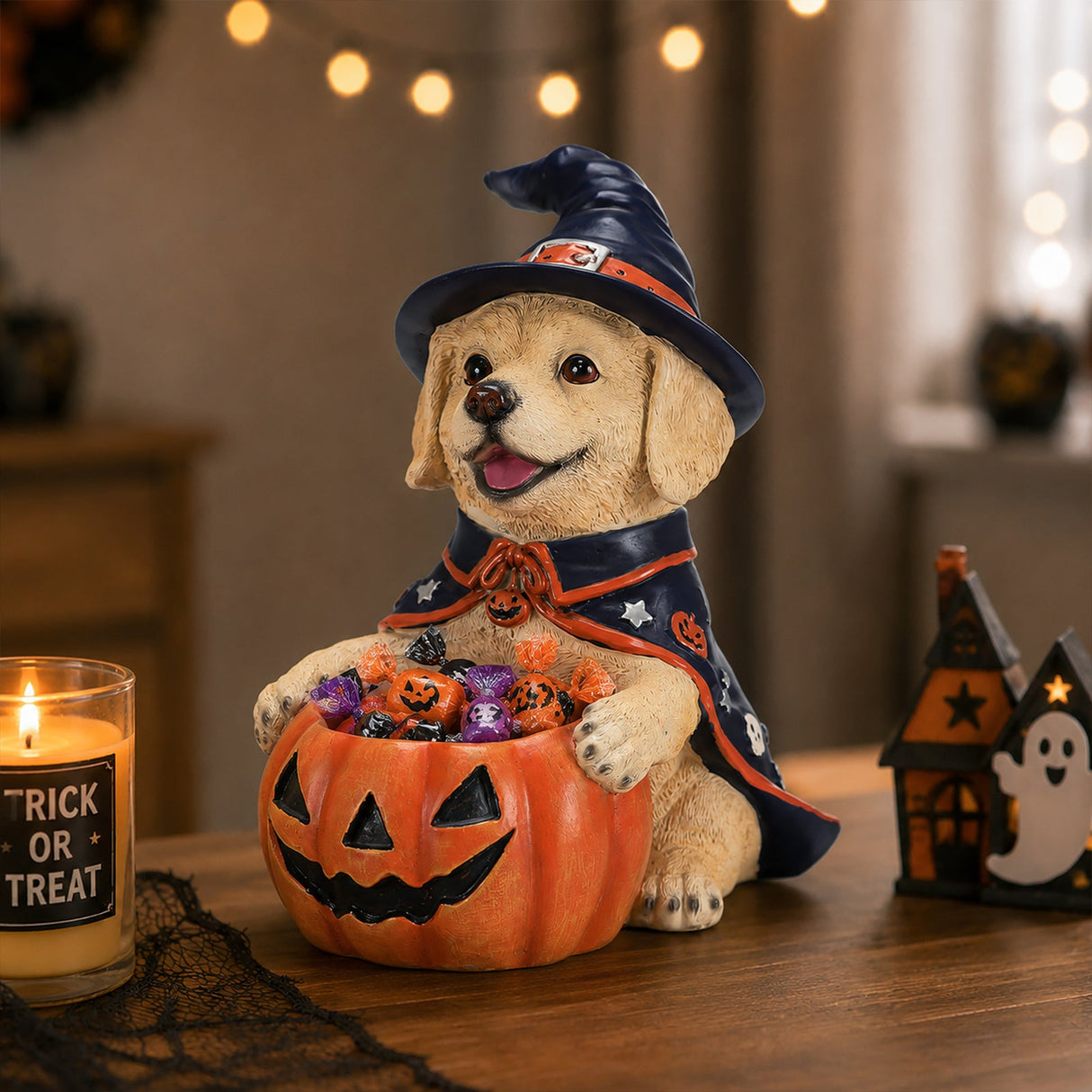 Halloween Labrador Retriever Witch Puppy Figurine
