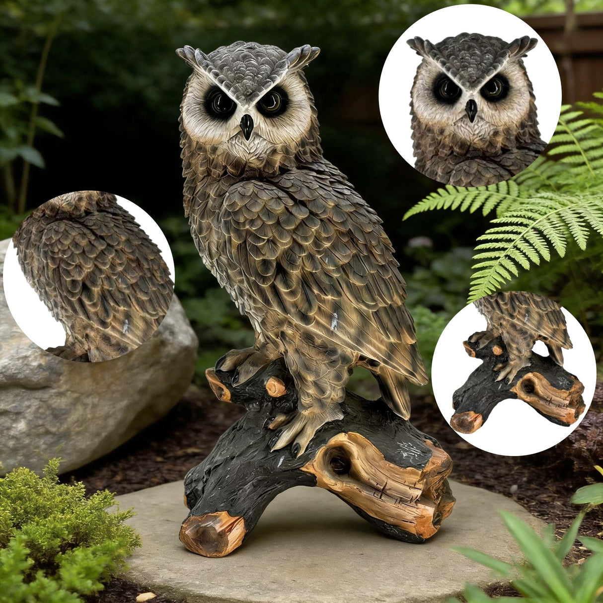 18.98' H x 11.10' L Simulated Owl Resin Garden Statue, Indoor & Outdoor Decorative Ornament, Lawn & Courtyard Art Craft Decoration