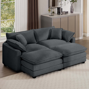Modern Modular Cushion Sofa Set with Ottoman - Fabric, Multiple Colors