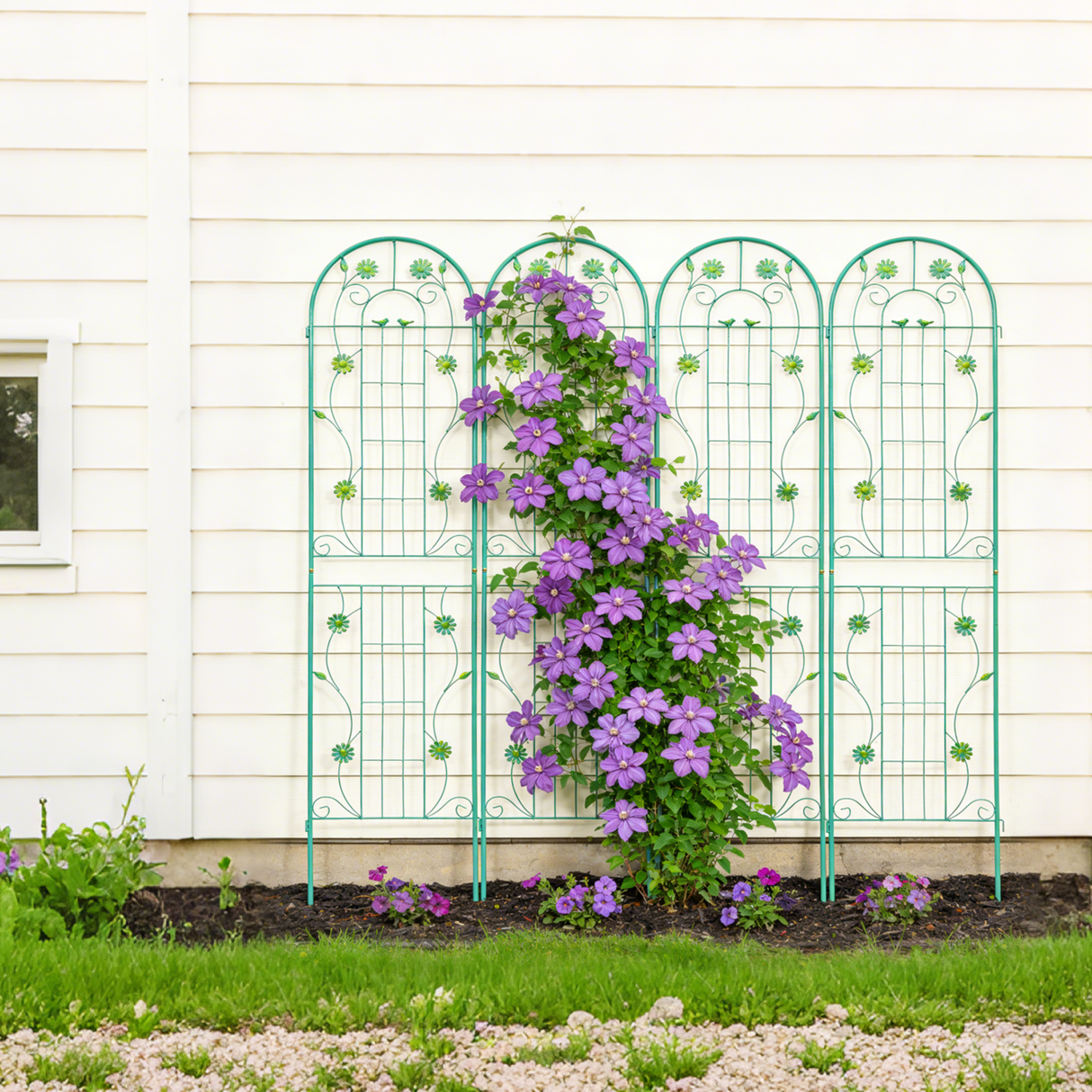 4 Pack Metal Garden Trellis 86.7'' x 19.7'' Rustproof Trellis for Climbing Plants