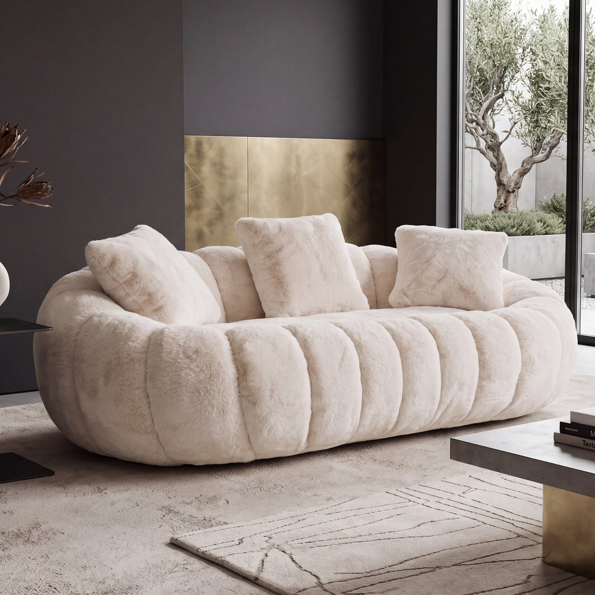 Floral-Shaped Ultra-Soft Faux Fur Two-Seater Sofa