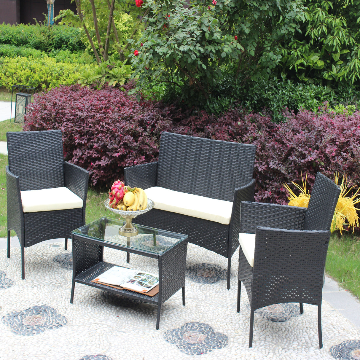 TM Home Four-Piece All-Weather Wicker Conversation Set