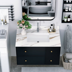 Elegant Vanity Top With Undermount Sink And Backsplash, Sintered Stone