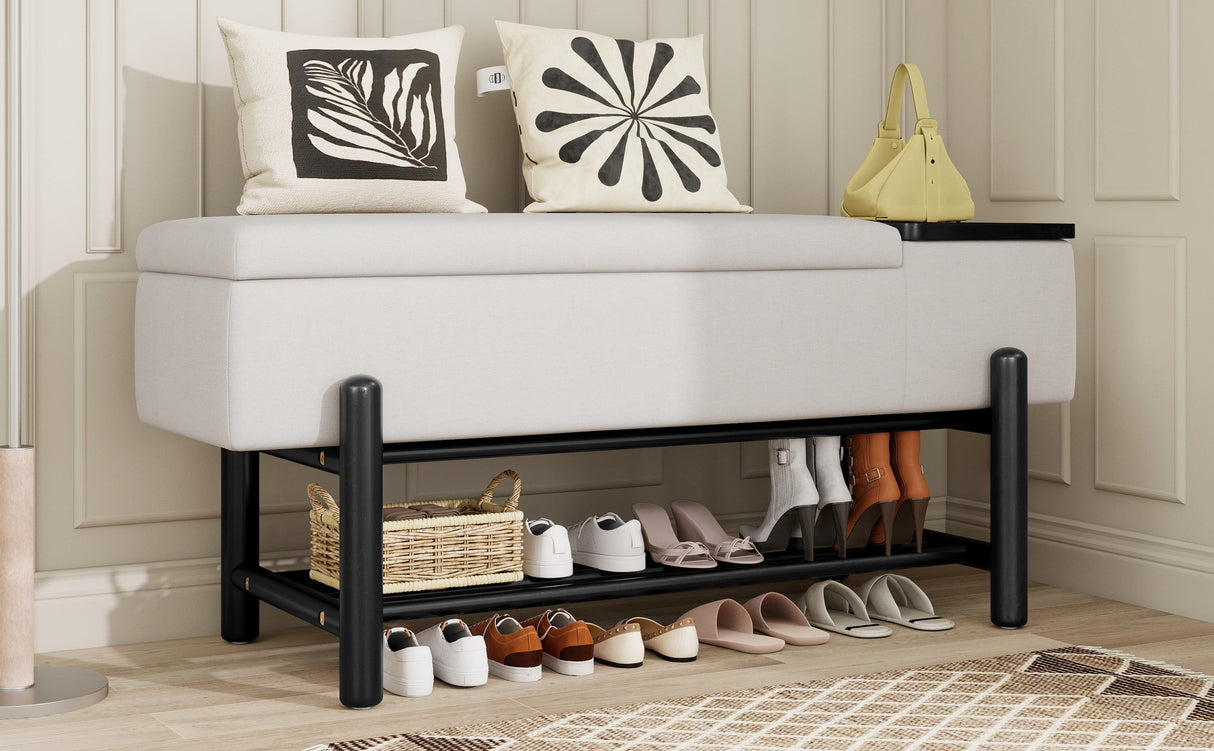 TREXM Farmhouse Upholstered Storage Bench with Hidden Compartment