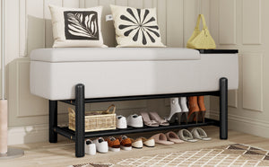 TREXM Farmhouse Upholstered Storage Bench with Hidden Compartment