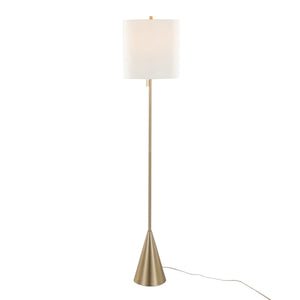 Cone 64' Contemporary Metal Floor Lamp in Gold with White Linen Shade