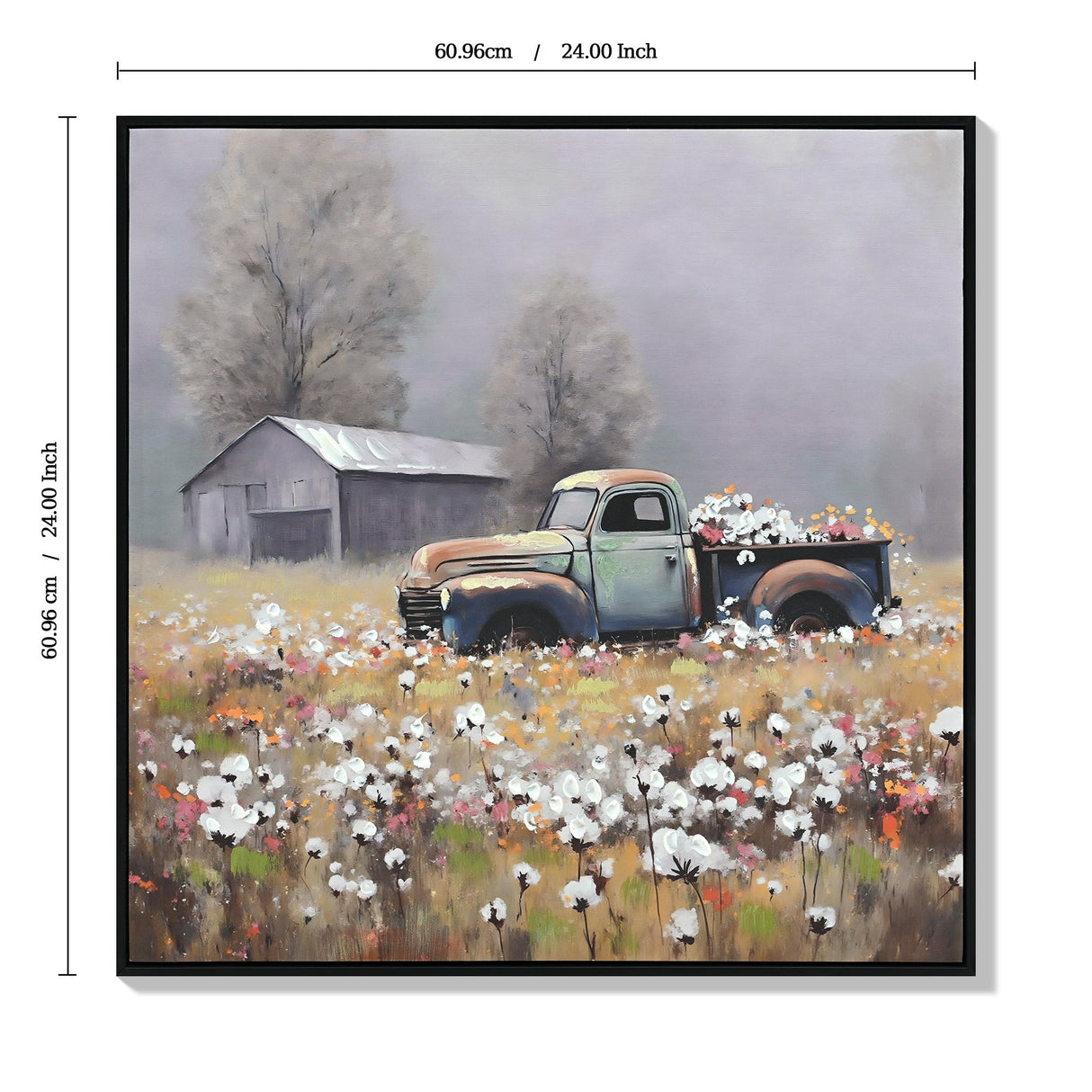 Farmhouse Old Truck Canvas Wall Art, 24x24 Inches