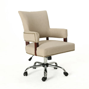 Zealous Upholstered Office Chair with Curved Arms and Nailhead Accents - Wheat