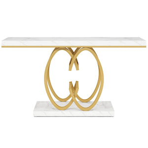 Console Table, Geometric Entryway Table For Living Hallway - White / Gold