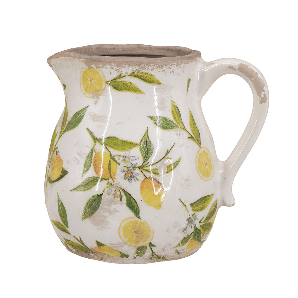 Distressed White Ceramic Pitcher Vase