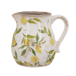 Distressed White Ceramic Pitcher Vase