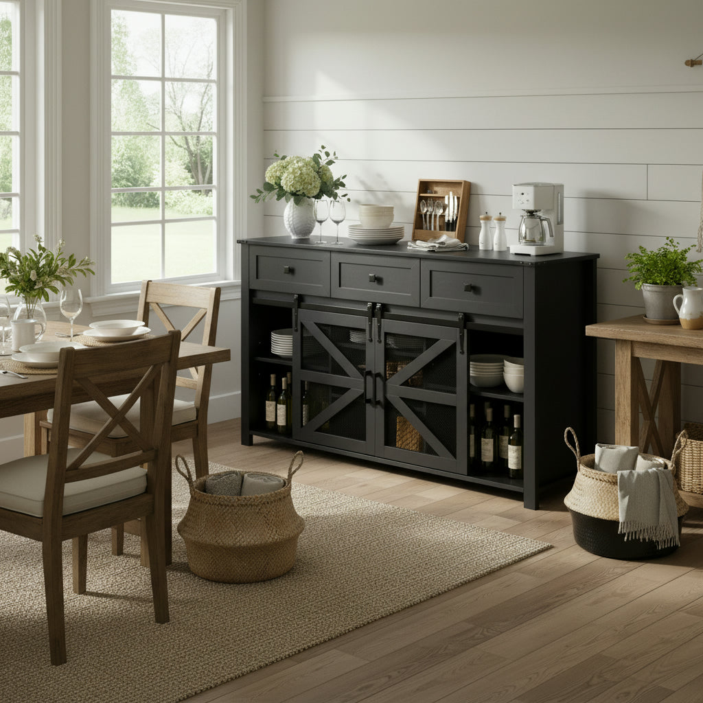 U_Style 55" Sliding Barn Door Sideboard Buffet Cabinet