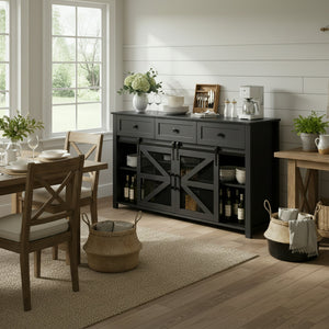 U_Style 55" Sliding Barn Door Sideboard Buffet Cabinet
