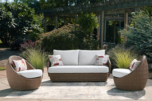 Double Point - Loveseat, Swivel Chairs Set (Set of 3) - Beige