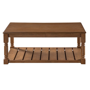 Farmhouse Wooden Coffee Table with Two-Tier Storage - Natural Wood Finish
