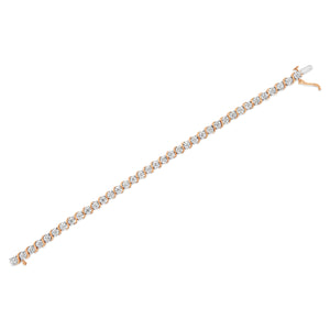 14K Rose Gold Plated .925 Sterling Silver 1/10 Cttw Diamond Round Miracle Plate and "S" Link Tennis Bracelet (I-J Color, I2- I3 Clarity) - 7"