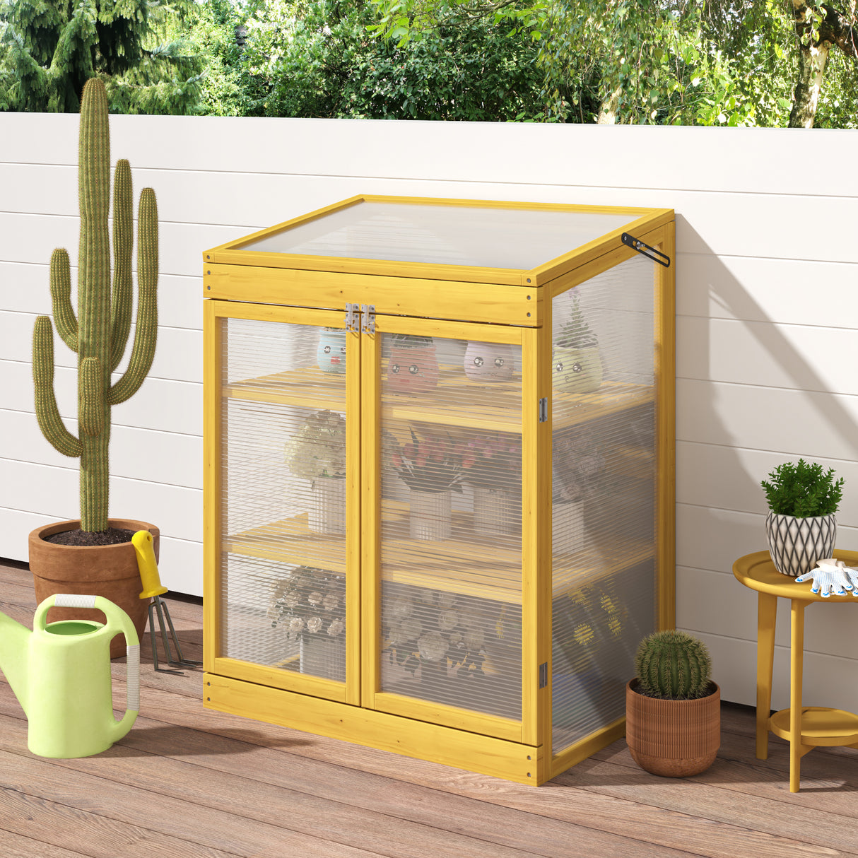 Greenhouse-wooden-cold-frame-greenhouse,-mini-greenhouse-for-outdoor,-polycarbonate-garden-greenhouse-cabinet-2-tier,-keep-plant-warm-enough-Greenhouses