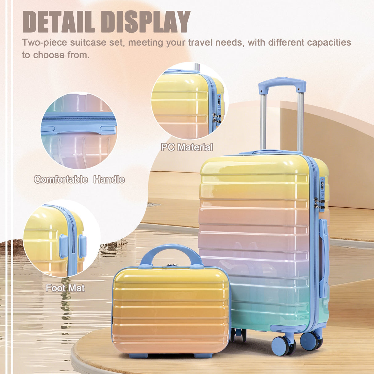 14'/20' 2-Piece PC Spinner Wheel Luggage Set in Gradient Blue and Yellow