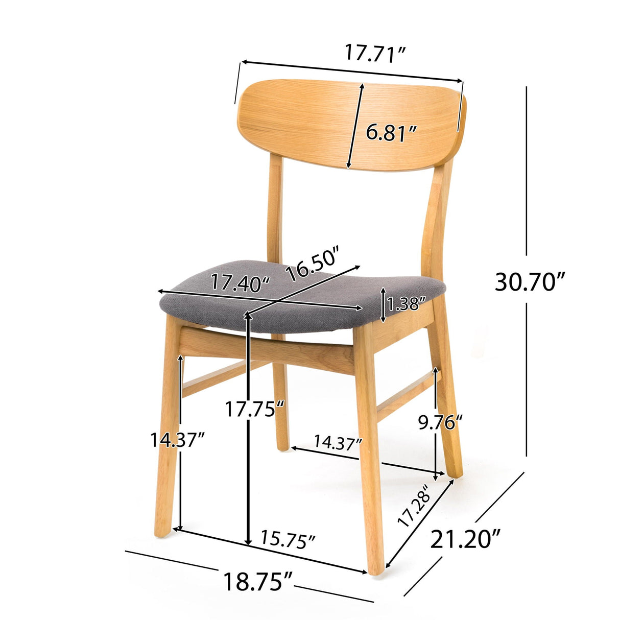 Brilliantine Dining Chair With Cushion and Wood Frame (Set of 2)