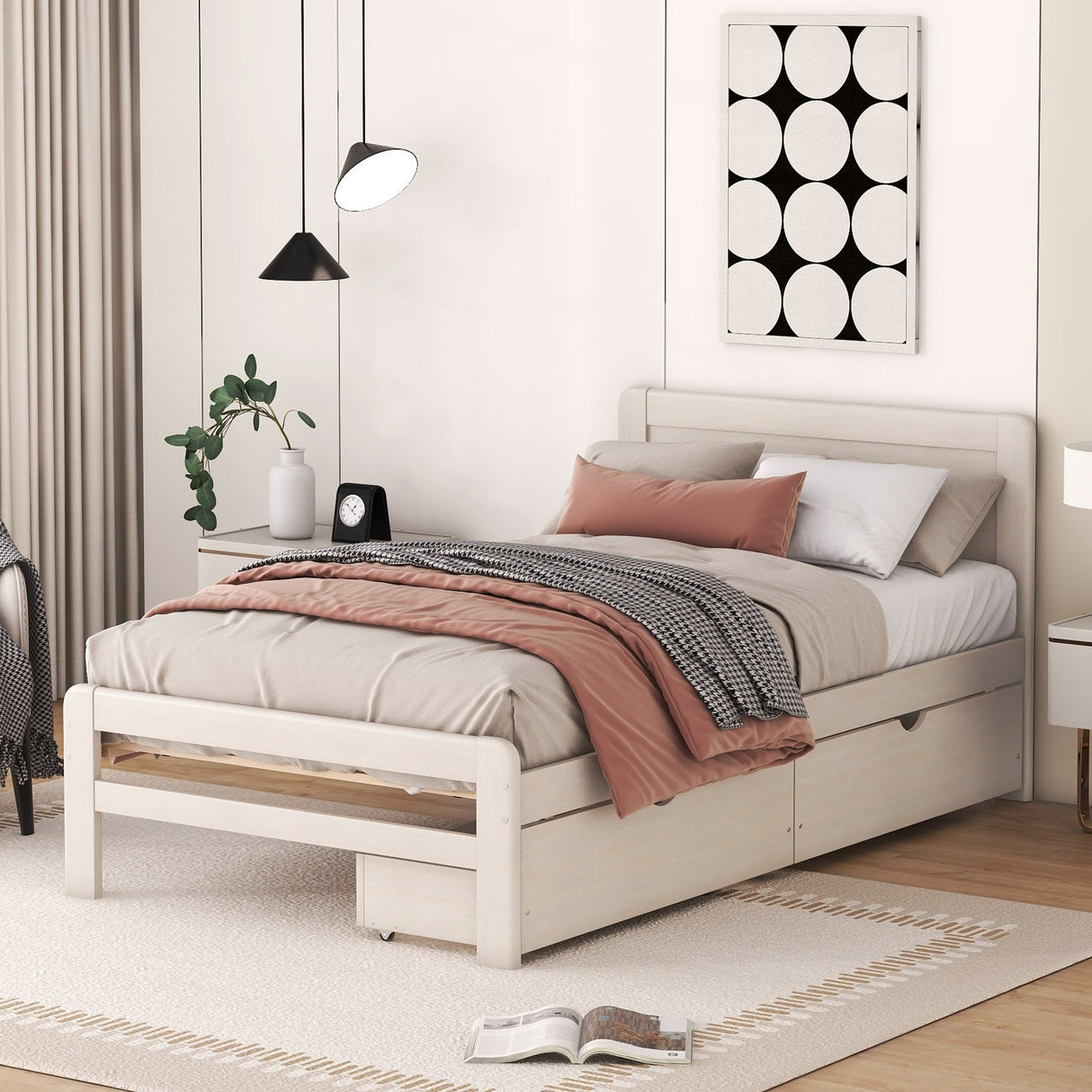 The Space-Saving Rubberwood Twin Bed With Integrated Storage