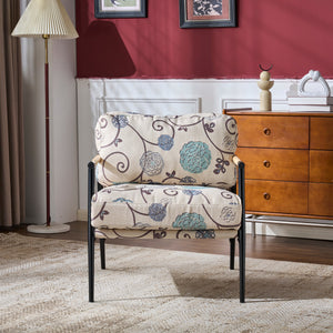 27.56" Modern Accent Chair with Plush Cushions and Wooden Armrests