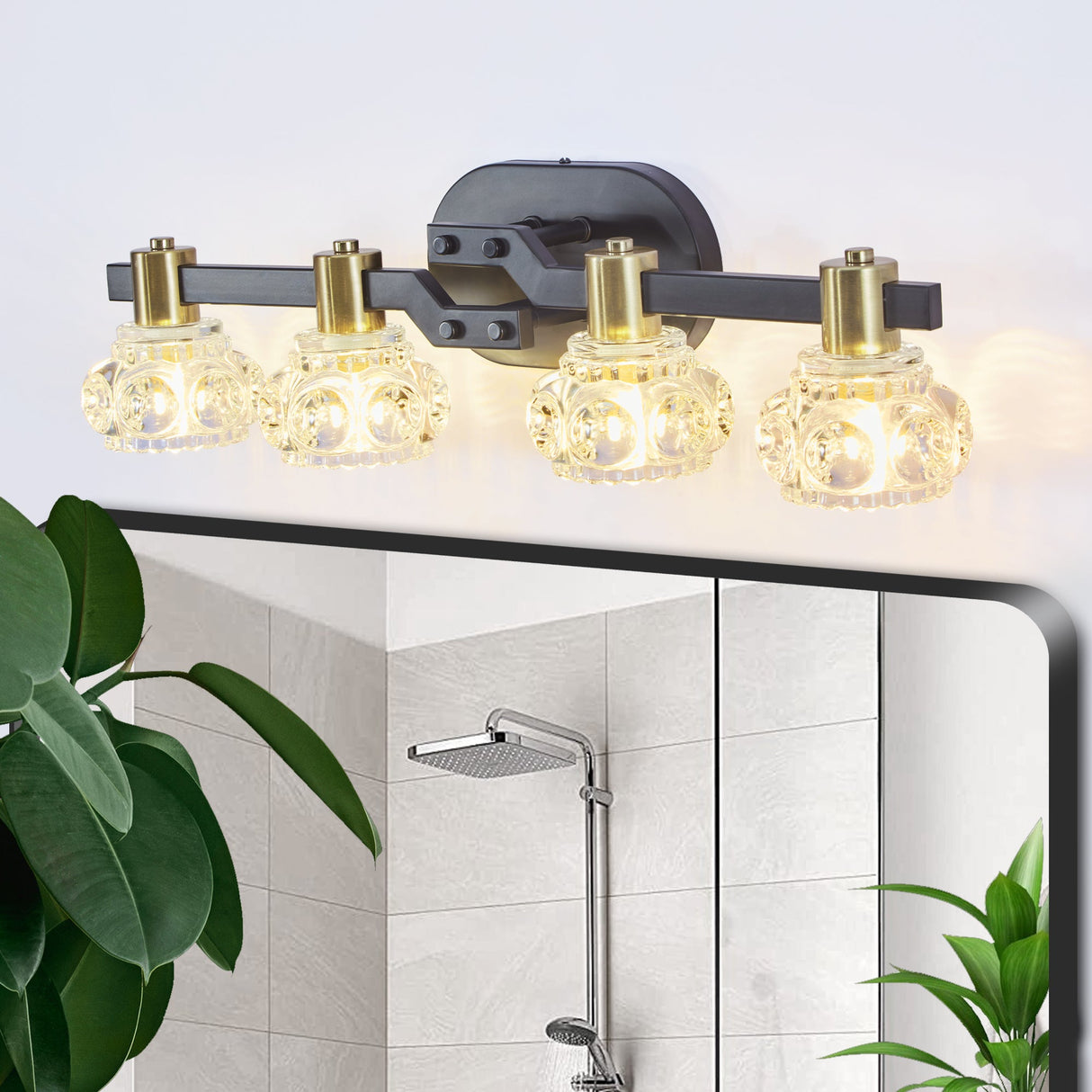 24" Vintage 4-Light Wall Sconce with Clear Crystal Shades