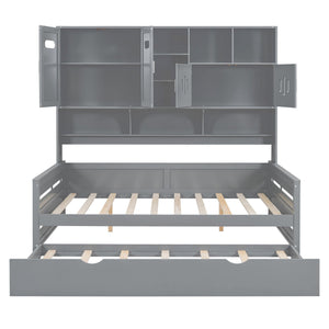 Daybed With All-In-One Cabinet And Shelf
