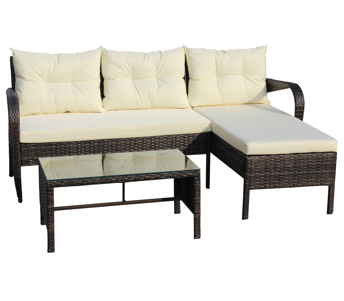 Outdoor Patio Furniture 3-Piece Conversation Set (Beige Cushion)