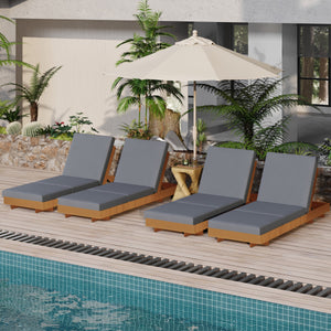 Lounge Chaise Set, Acacia Solid Wood with Lounge Cushion