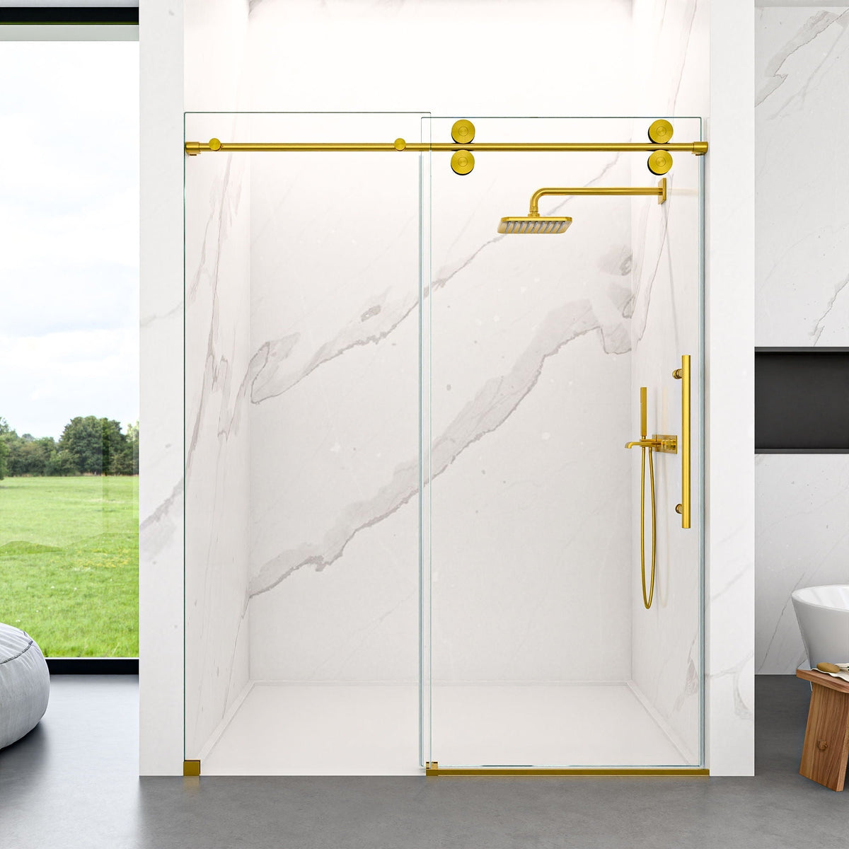 Frameless Single Sliding Shower Door With Clear Tempered Glass