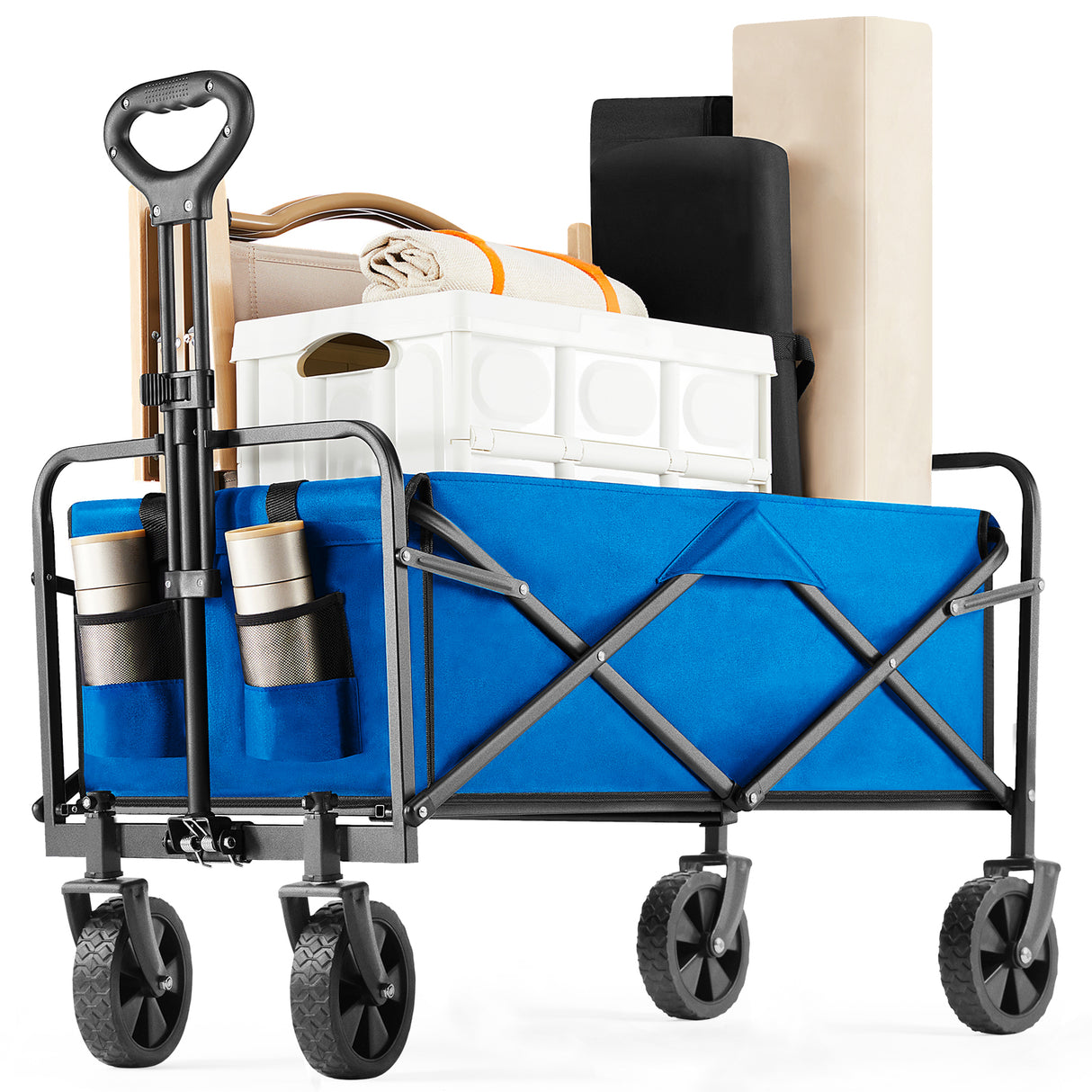 Folding wagon cart with wheels,  foldable grocery cart,small,blue