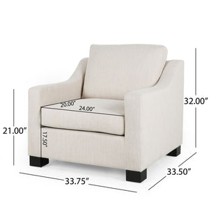 Nightowl Upholstered Club Chair with Sloped Arms and Wood Legs - Beige