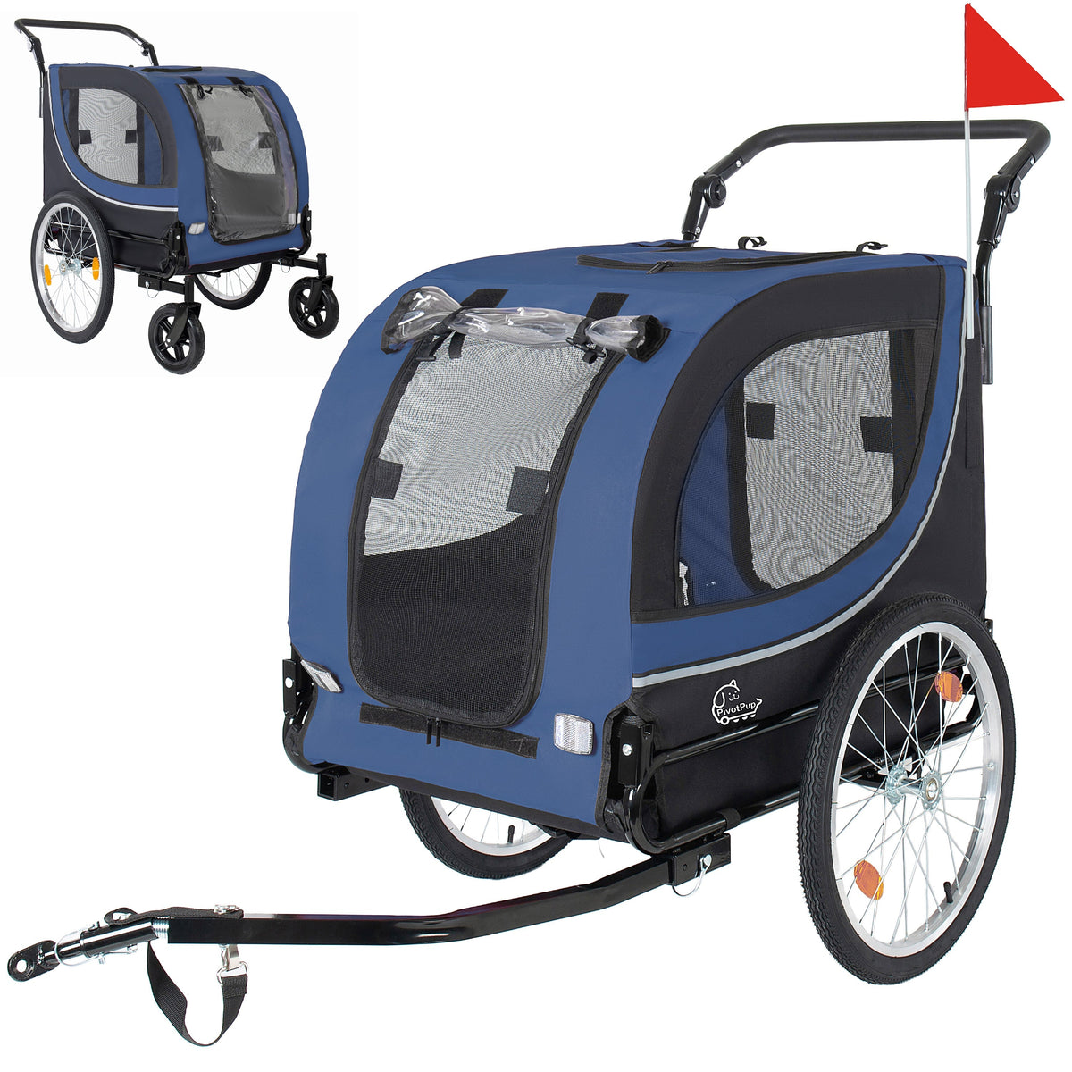 2-in-1 Bike Trailer & Pet Stroller with Steel Frame - Dark Blue, Red, or Gray