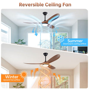 Smart Ceiling Fan With Lights, 3 Blades, Reversible Quiet DC Motor For Indoor