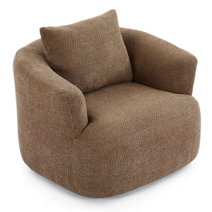Chenille Upholstered 360° Swivel Chair with Throw Pillow, Dark Brown