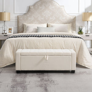 Upholstered Storage Ottoman Bench With Button Tufting And Safety Hinge