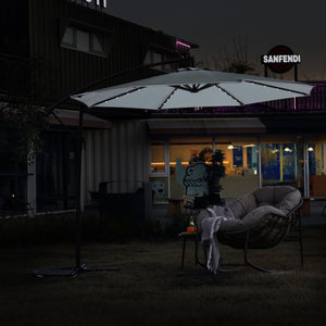 10ft Solar LED Offset Hanging Market Patio Umbrella (Khaki)