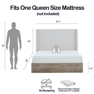 Shelton Upholstered Wingback Bed with 54-inch High Headboard in Textured Ivory Canvas Chenille