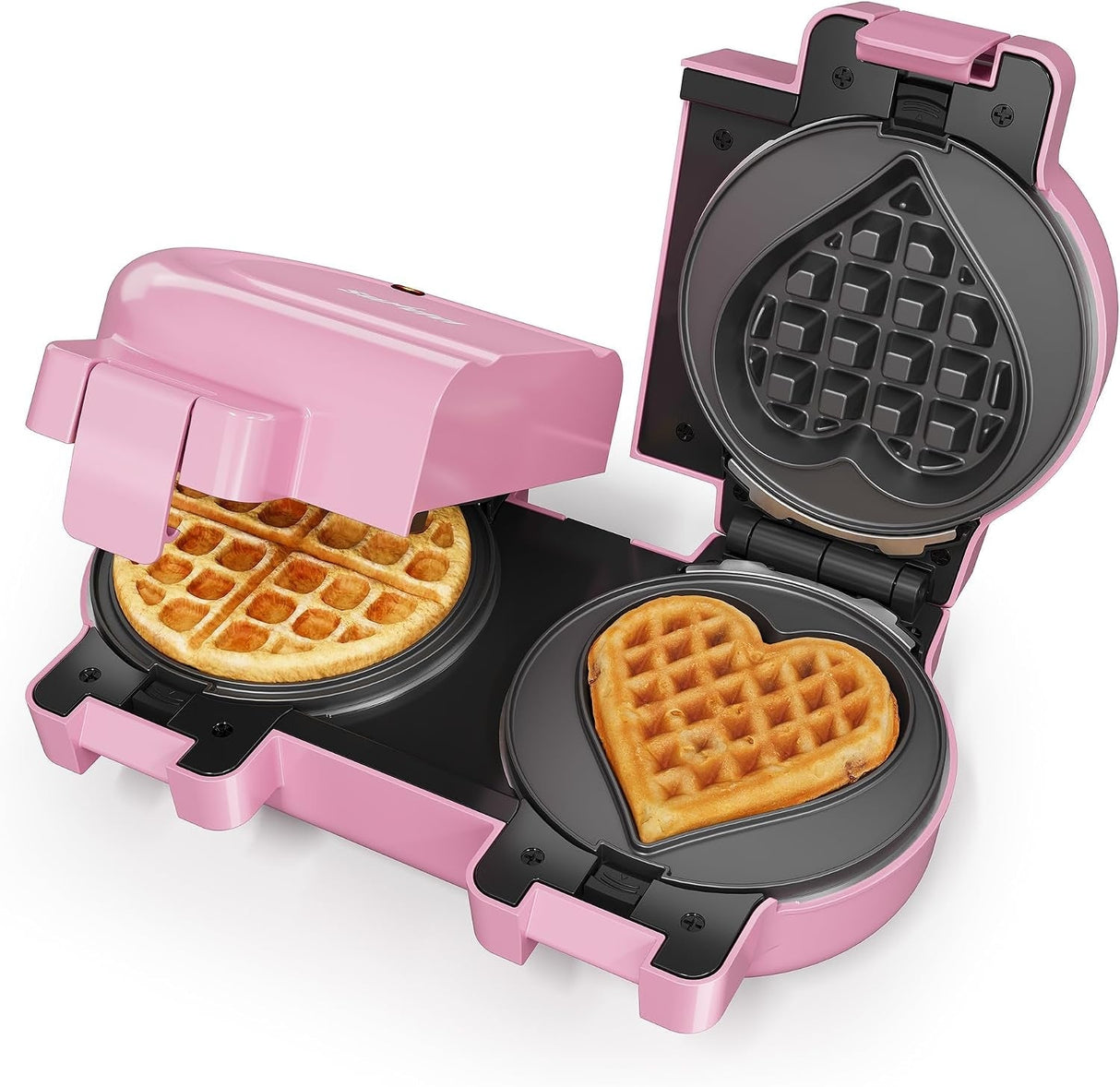 2 In 1 Heart Shape Waffle Maker - 4.6'' Double Mini Waffle Iron